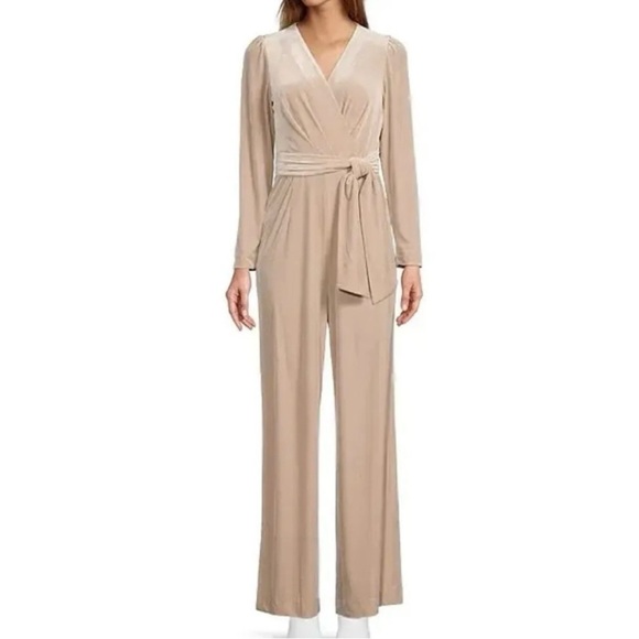 Antonio Melani Miranda Velvet Long Sleeve Jumpsuit Gold Tan - Picture 1 of 10